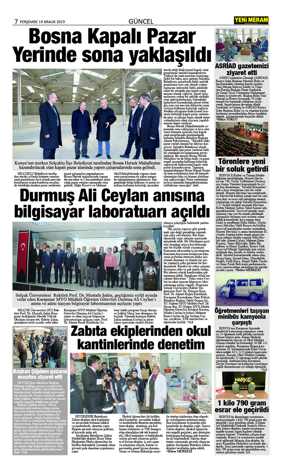 19 Aralık 2019 Yeni Meram Gazetesi