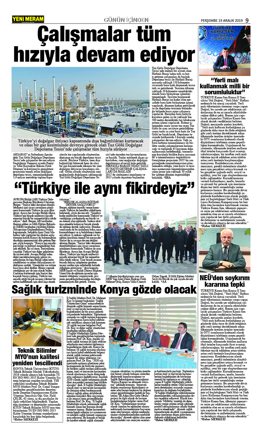 19 Aralık 2019 Yeni Meram Gazetesi