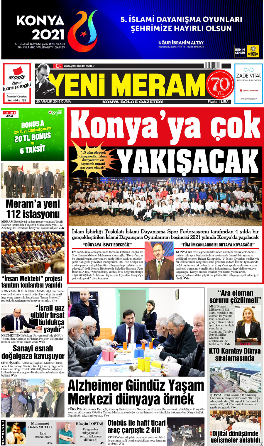 20 Aralık 2019 Yeni Meram Gazetesi