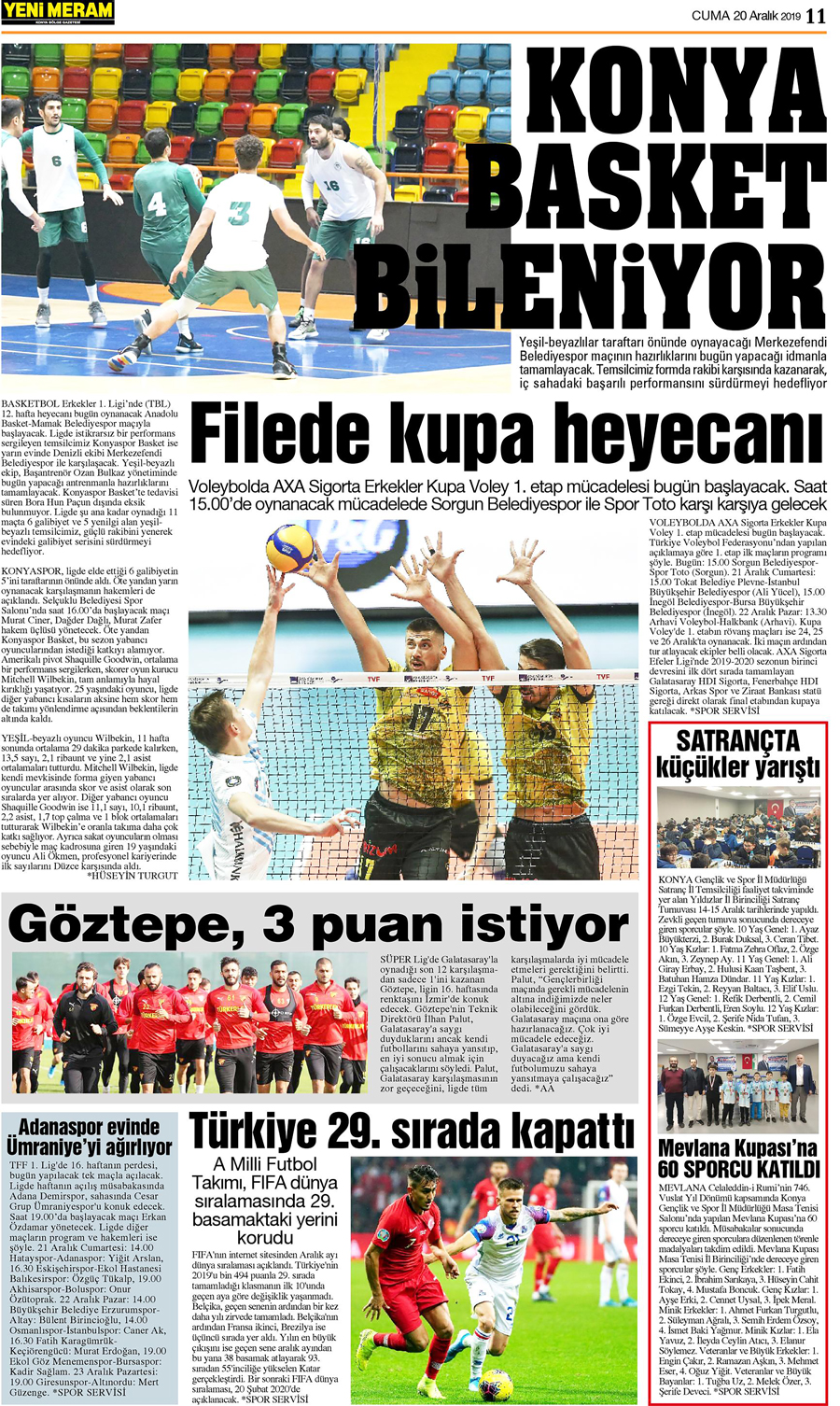 20 Aralık 2019 Yeni Meram Gazetesi