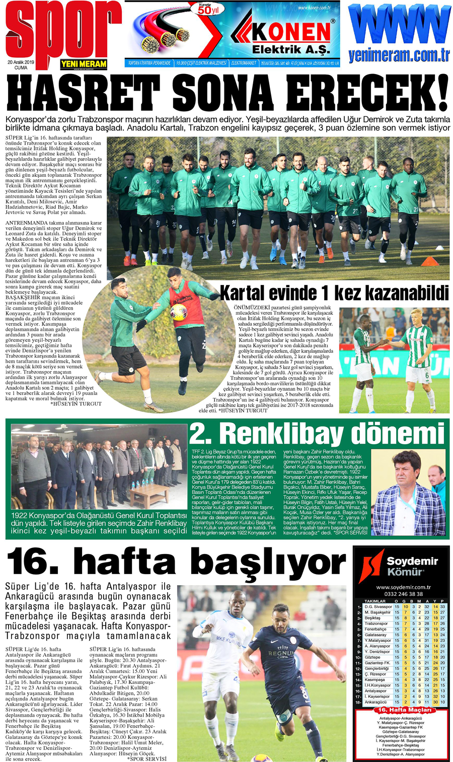 20 Aralık 2019 Yeni Meram Gazetesi