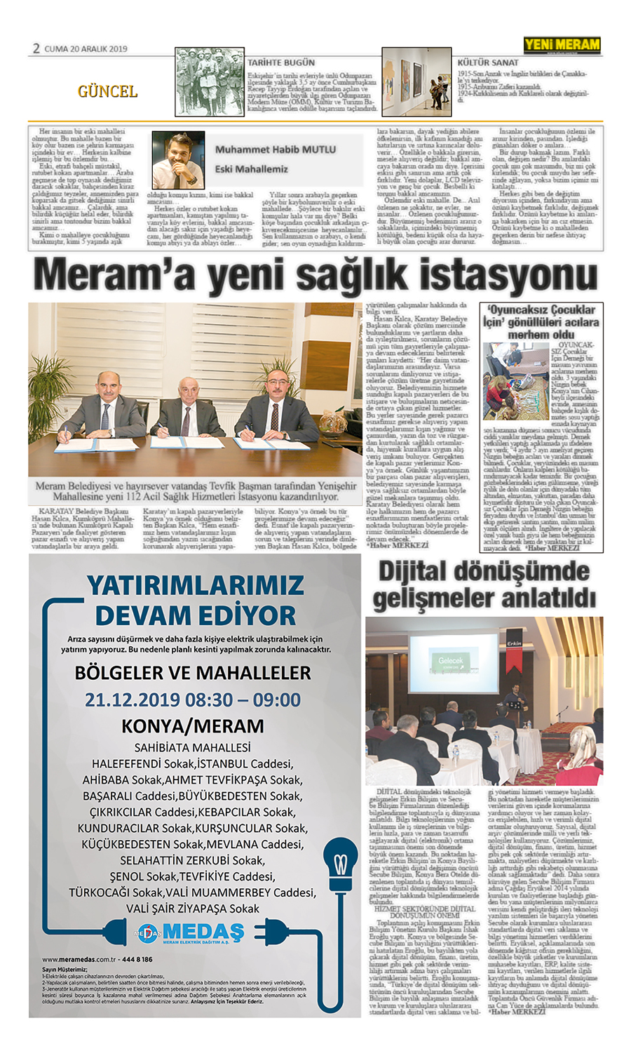 20 Aralık 2019 Yeni Meram Gazetesi