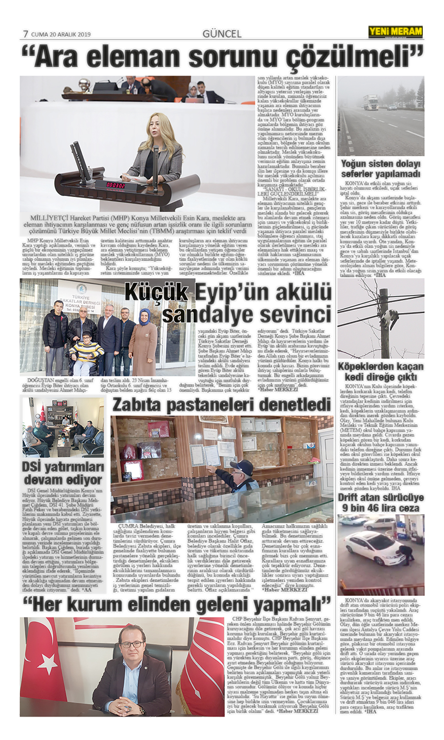 20 Aralık 2019 Yeni Meram Gazetesi