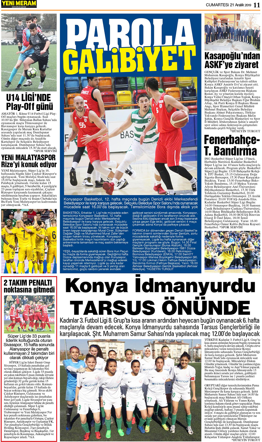 21 Aralık 2019 Yeni Meram Gazetesi