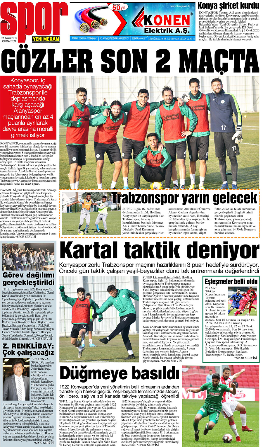 21 Aralık 2019 Yeni Meram Gazetesi