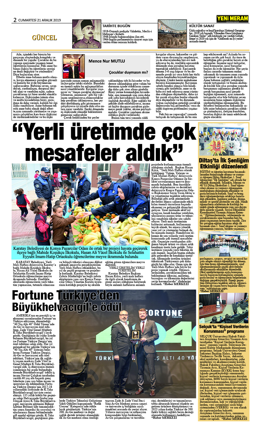 21 Aralık 2019 Yeni Meram Gazetesi