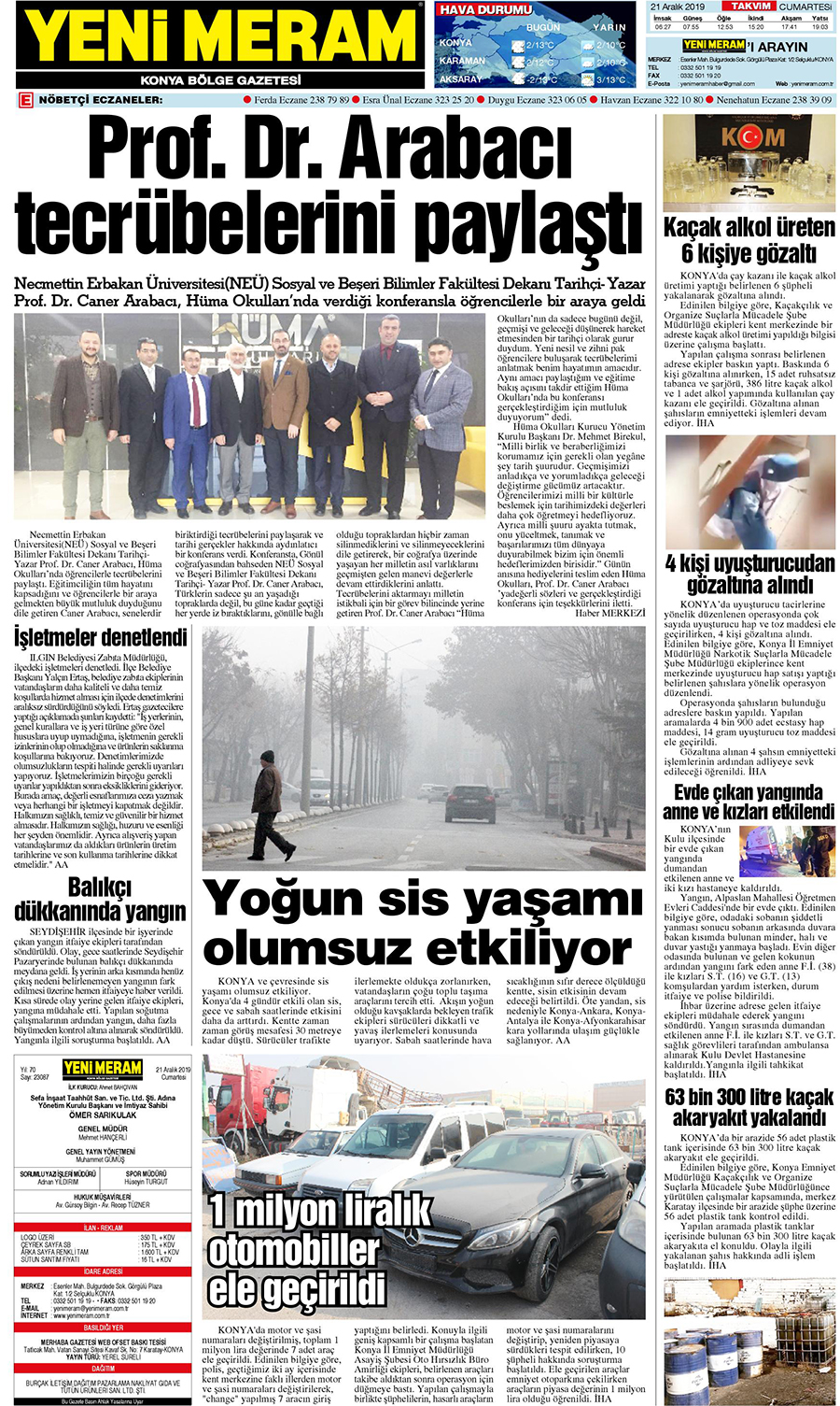 21 Aralık 2019 Yeni Meram Gazetesi