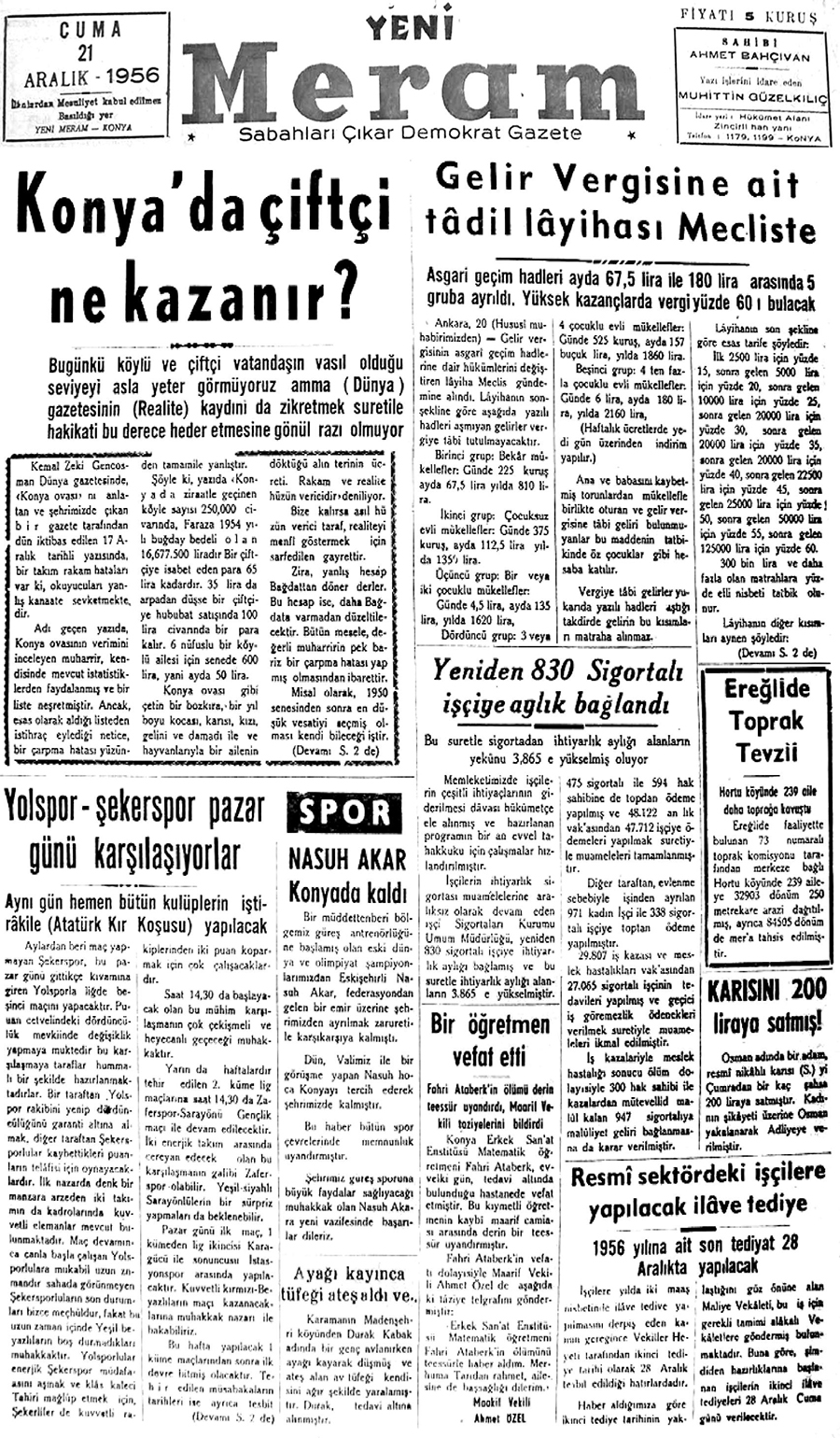 21 Aralık 2019 Yeni Meram Gazetesi