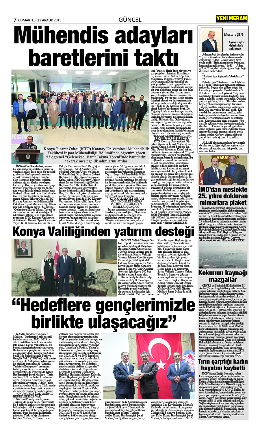 21 Aralık 2019 Yeni Meram Gazetesi