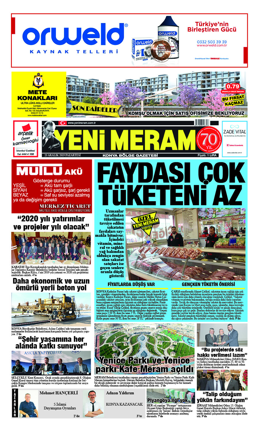 23 Aralık 2019 Yeni Meram Gazetesi