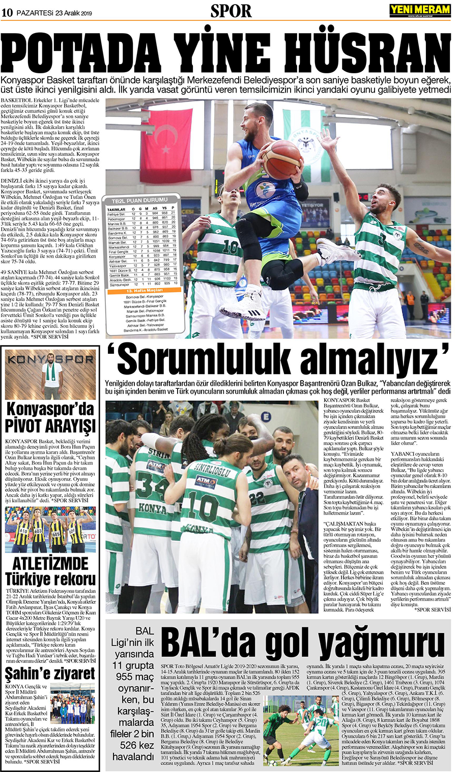 23 Aralık 2019 Yeni Meram Gazetesi