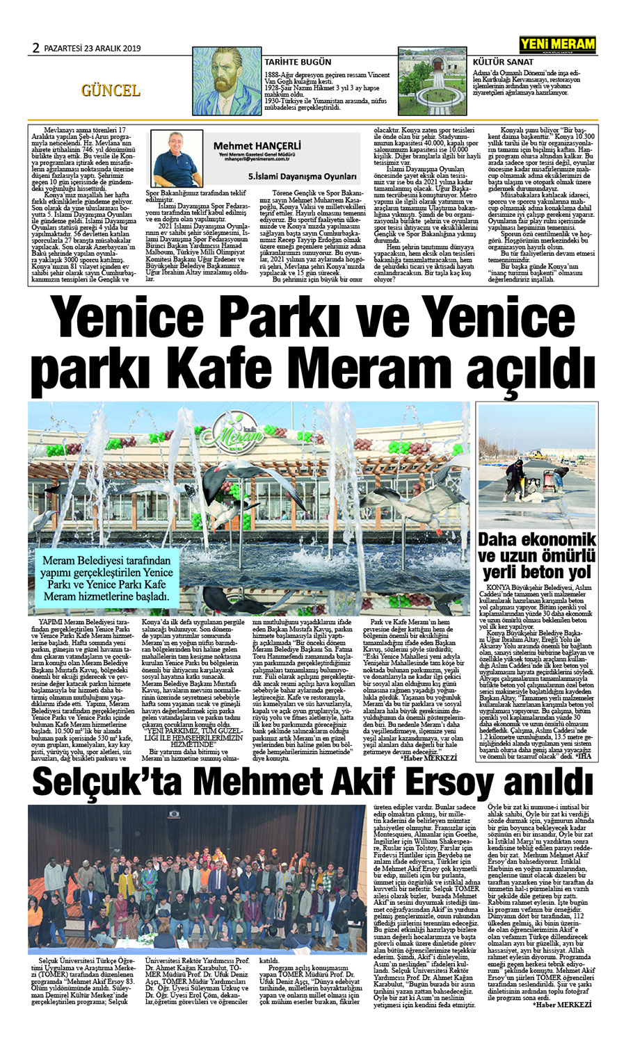 23 Aralık 2019 Yeni Meram Gazetesi