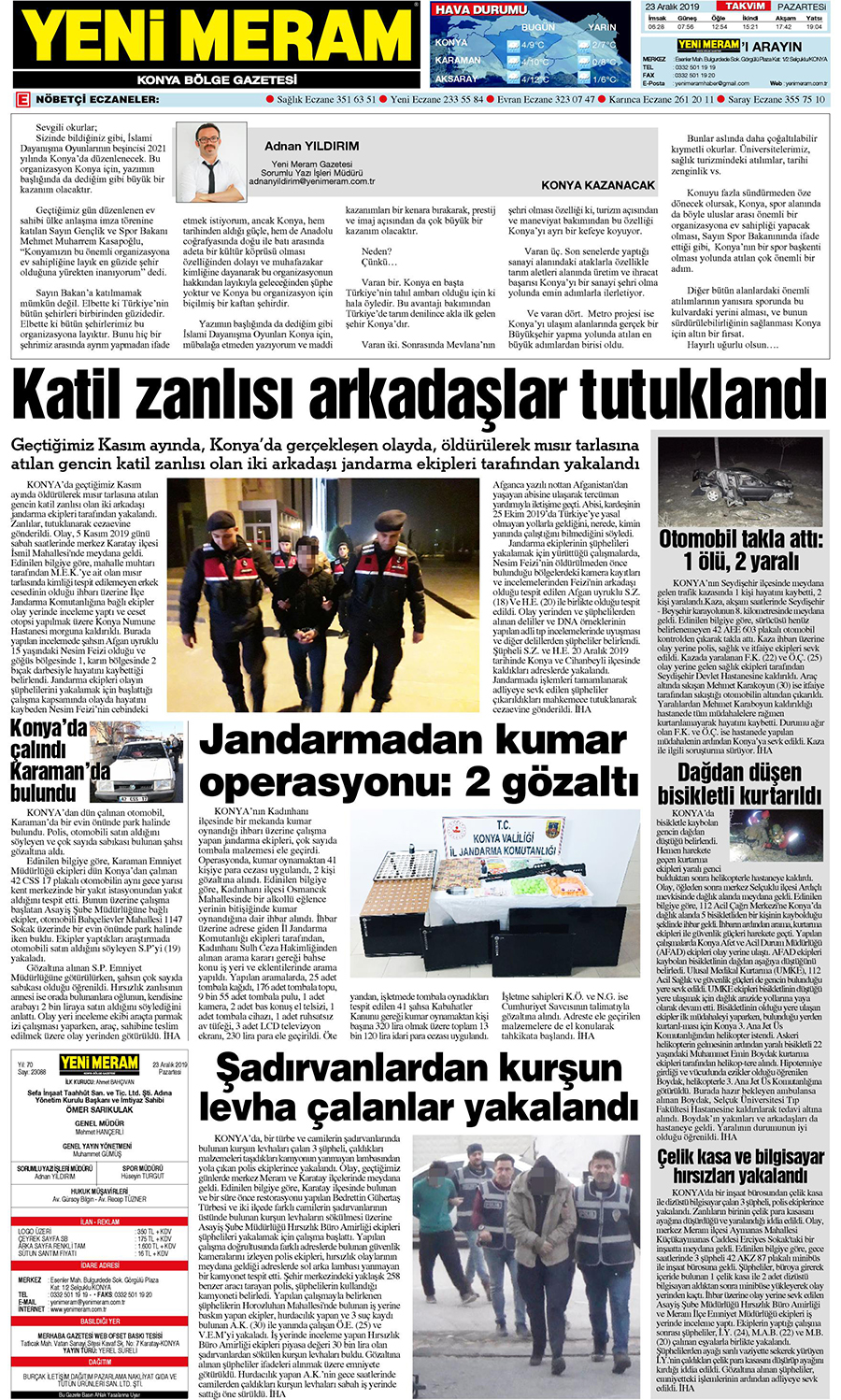 23 Aralık 2019 Yeni Meram Gazetesi