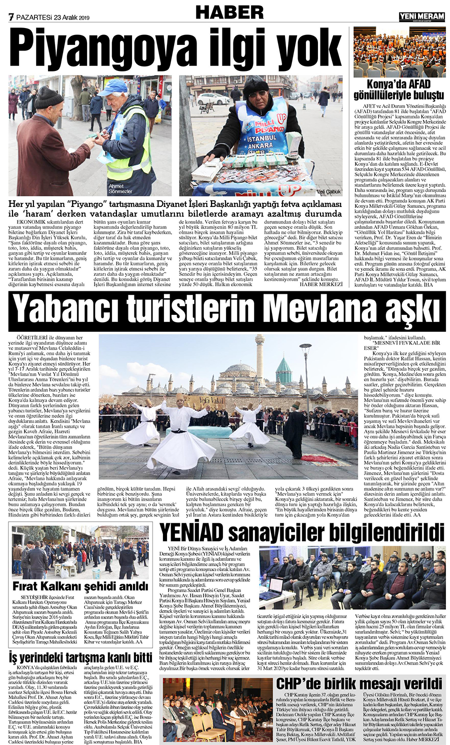 23 Aralık 2019 Yeni Meram Gazetesi