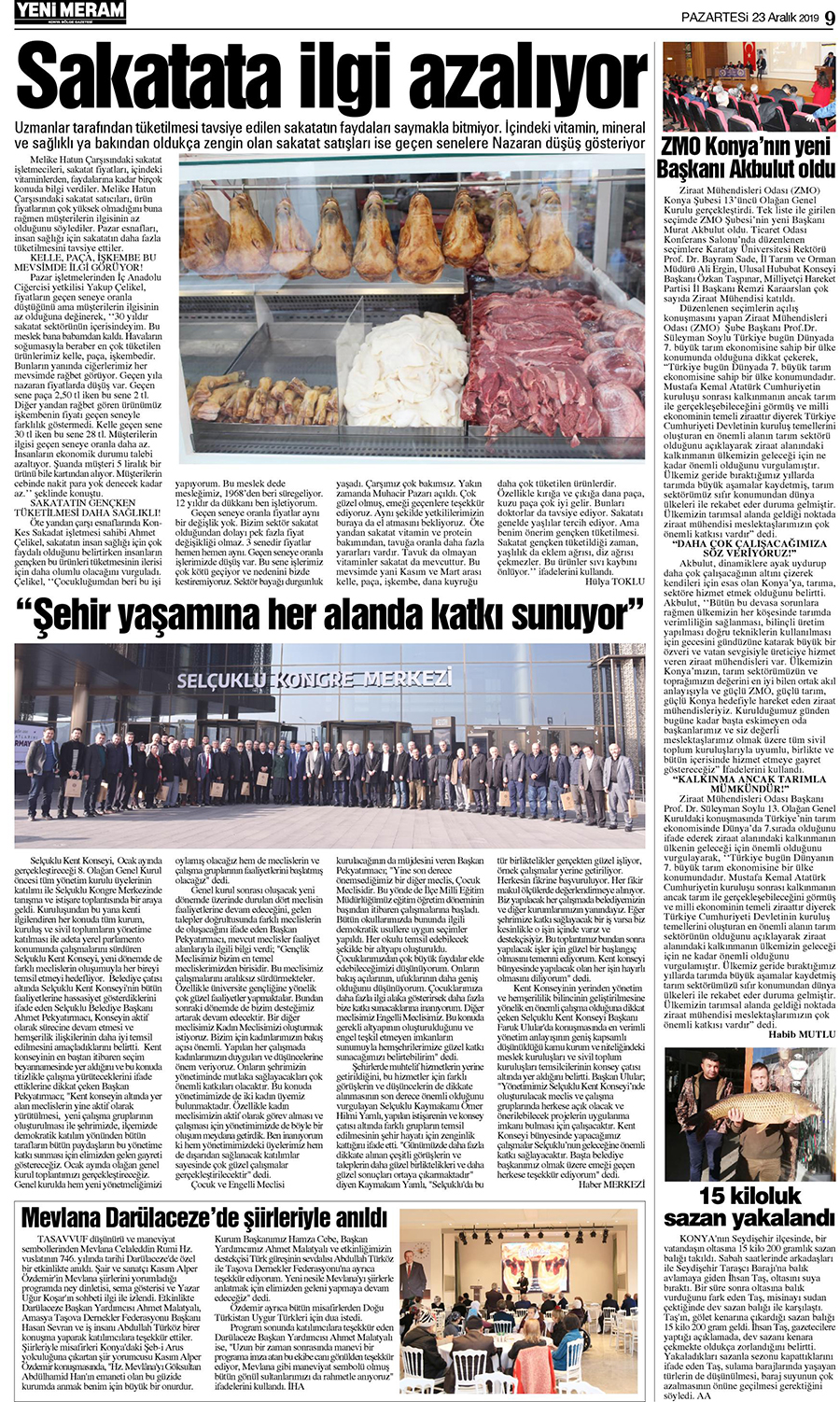 23 Aralık 2019 Yeni Meram Gazetesi