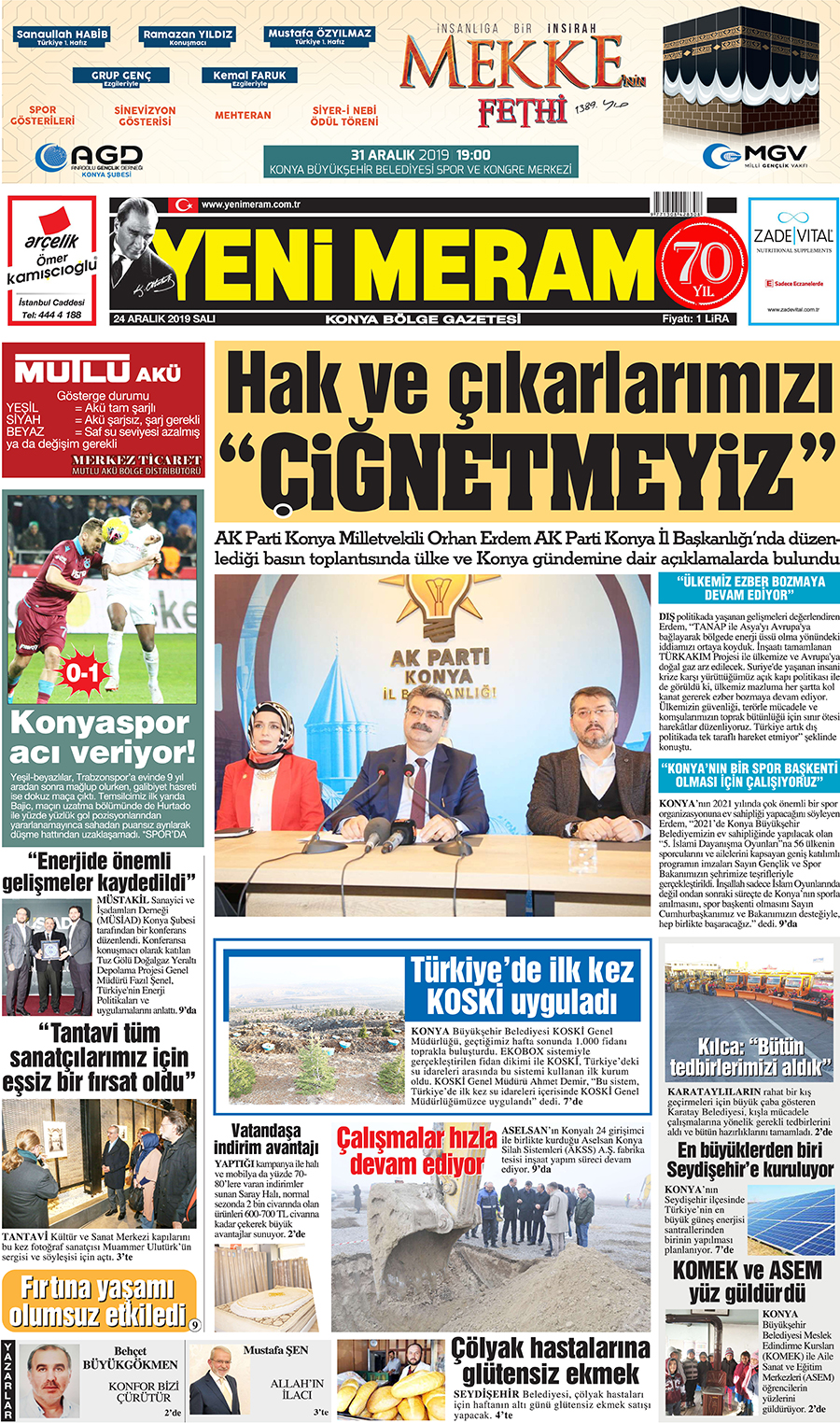 24 Aralık 2019 Yeni Meram Gazetesi