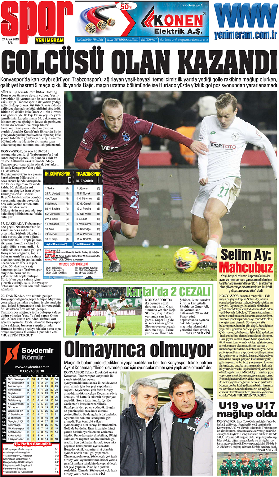 24 Aralık 2019 Yeni Meram Gazetesi