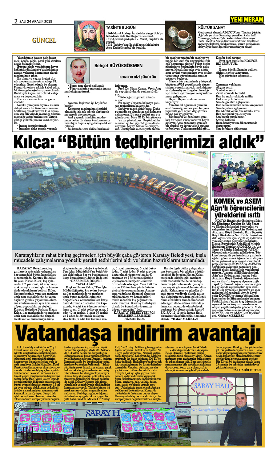 24 Aralık 2019 Yeni Meram Gazetesi