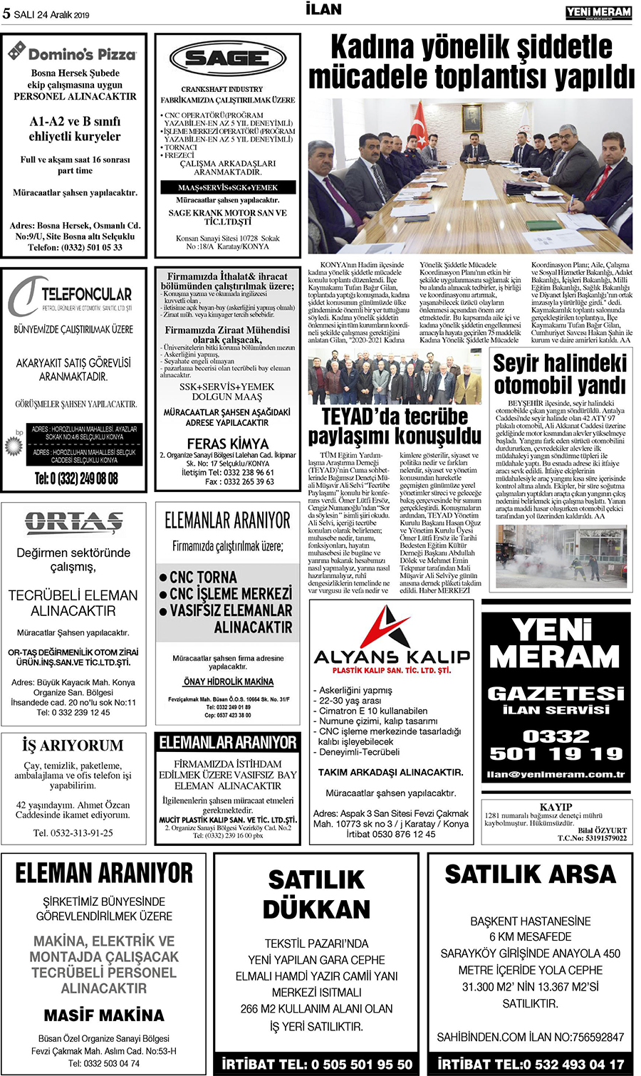 24 Aralık 2019 Yeni Meram Gazetesi