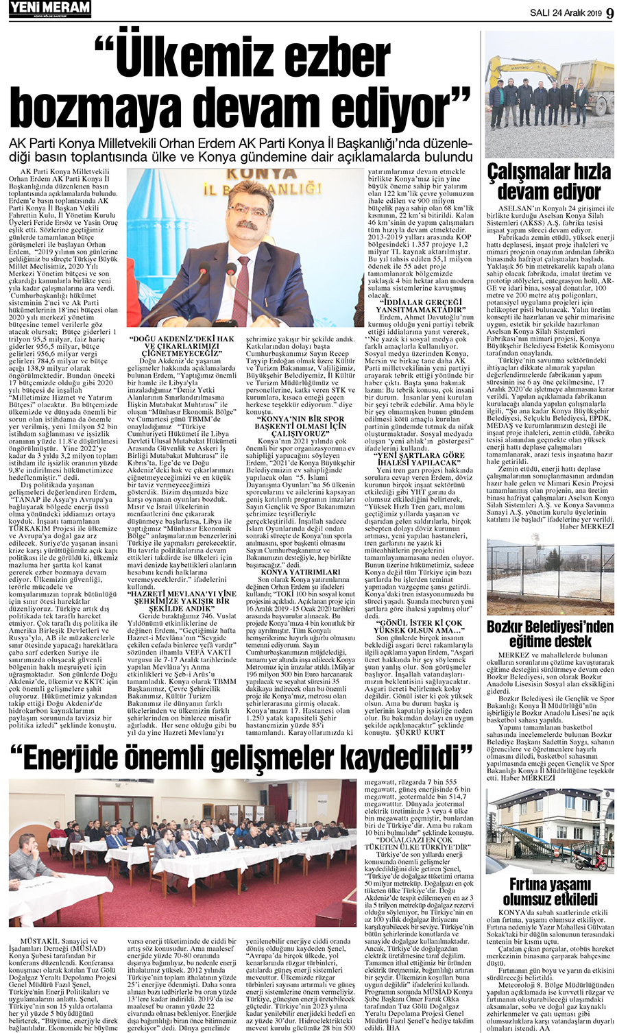 24 Aralık 2019 Yeni Meram Gazetesi