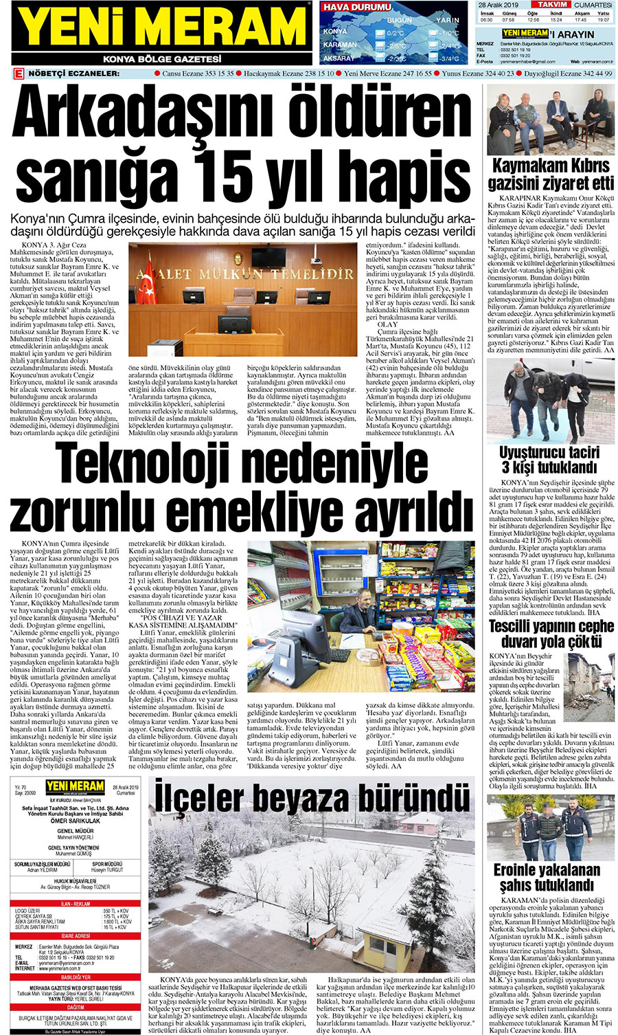 28 Aralık 2019 Yeni Meram Gazetesi