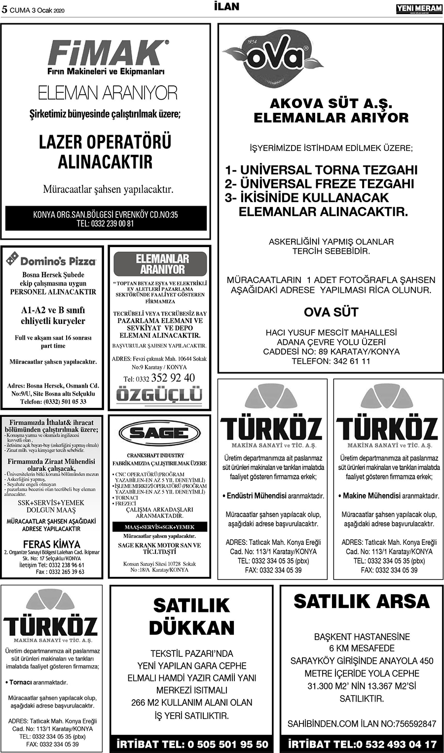 3 Ocak 2020 Yeni Meram Gazetesi