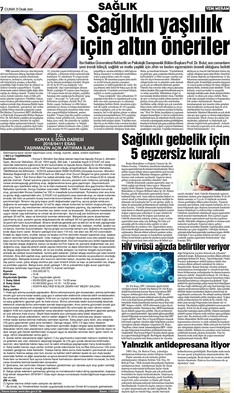 3 Ocak 2020 Yeni Meram Gazetesi