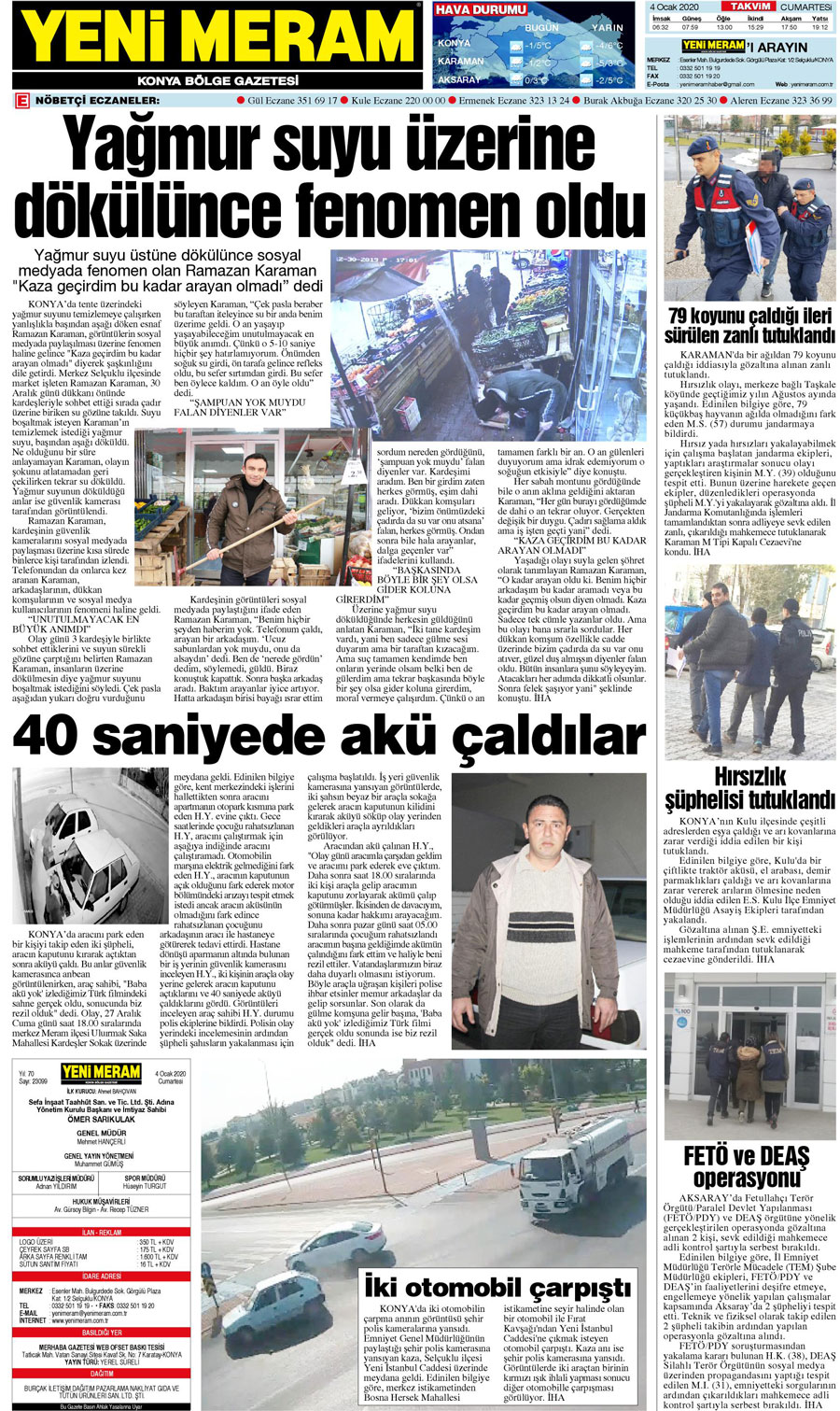 4 Ocak 2020 Yeni Meram Gazetesi