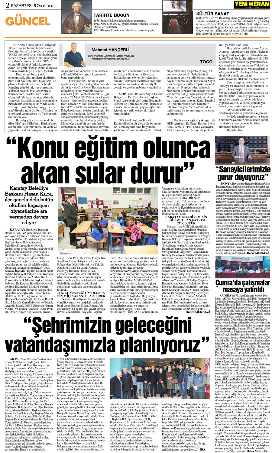 6 Ocak 2020 Yeni Meram Gazetesi