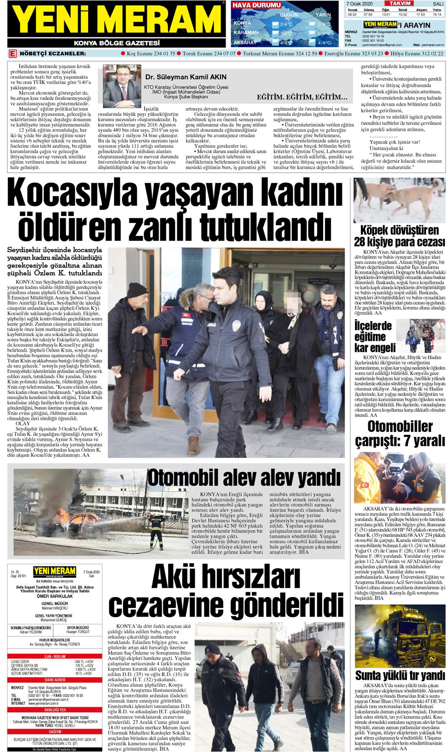 7 Ocak 2020 Yeni Meram Gazetesi