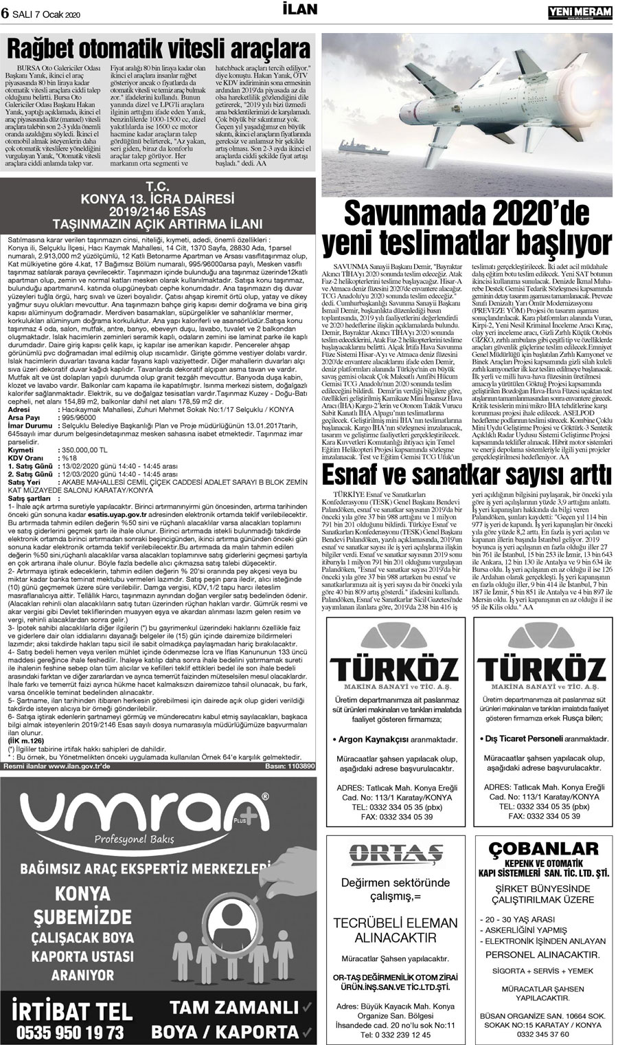 7 Ocak 2020 Yeni Meram Gazetesi