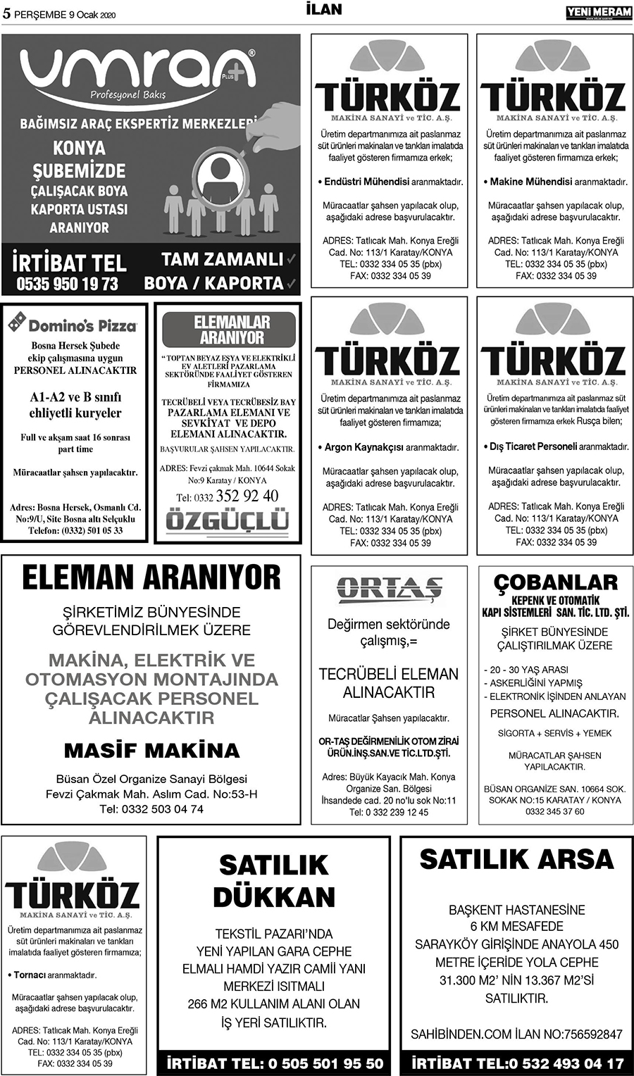 9 Ocak 2020 Yeni Meram Gazetesi