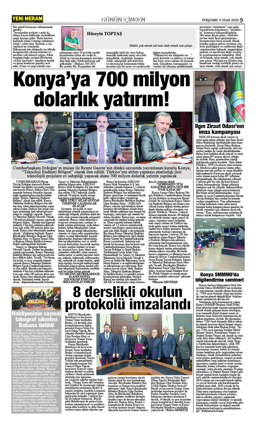 9 Ocak 2020 Yeni Meram Gazetesi