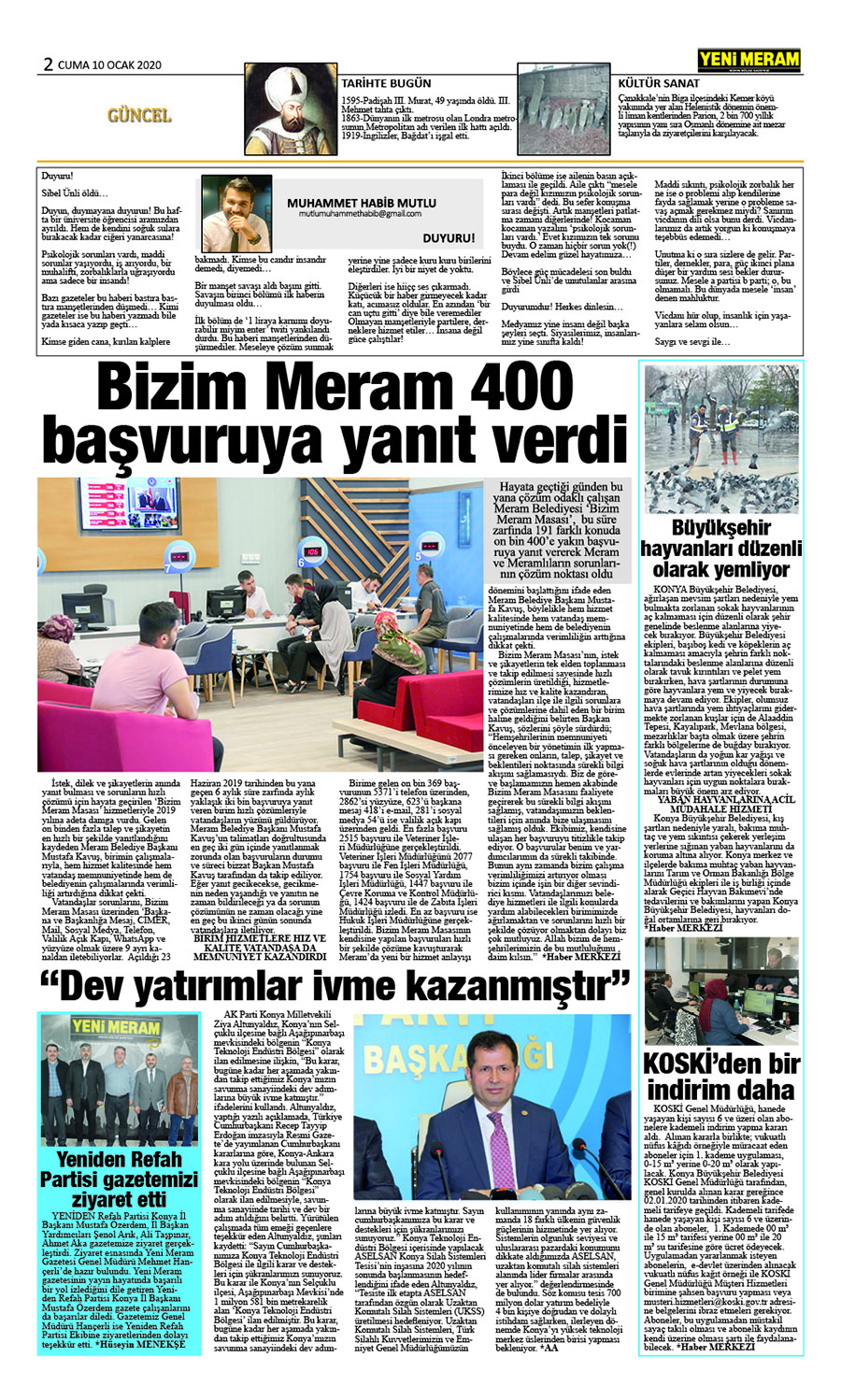 10 Ocak 2020 Yeni Meram Gazetesi