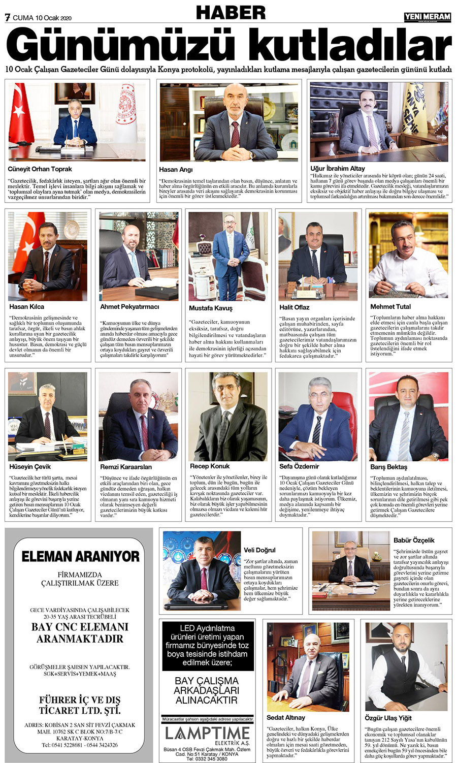 10 Ocak 2020 Yeni Meram Gazetesi