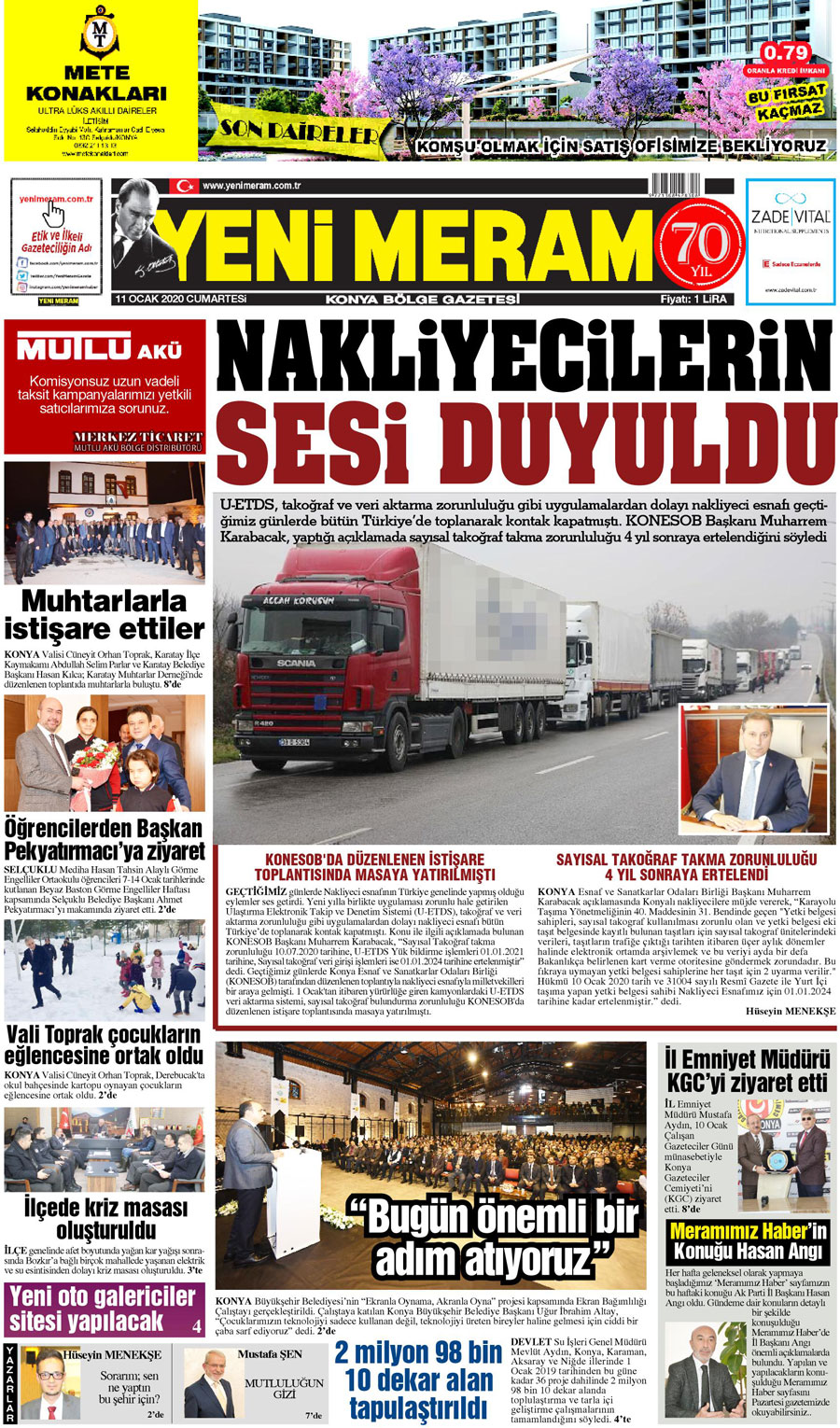 11 Ocak 2020 Yeni Meram Gazetesi