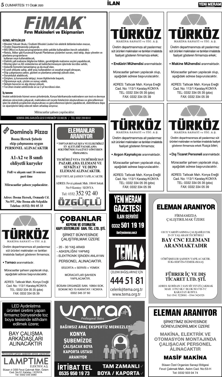 11 Ocak 2020 Yeni Meram Gazetesi