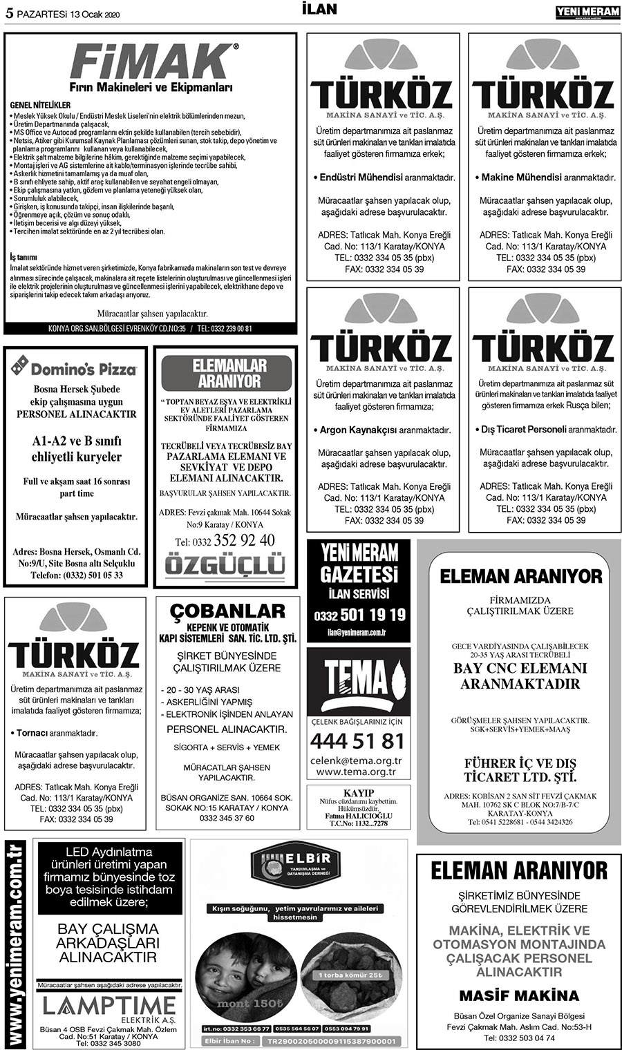 13 Ocak 2020 Yeni Meram Gazetesi