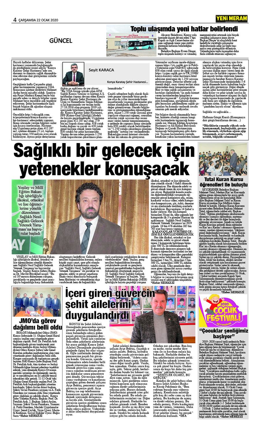 22 Ocak 2020 Yeni Meram Gazetesi