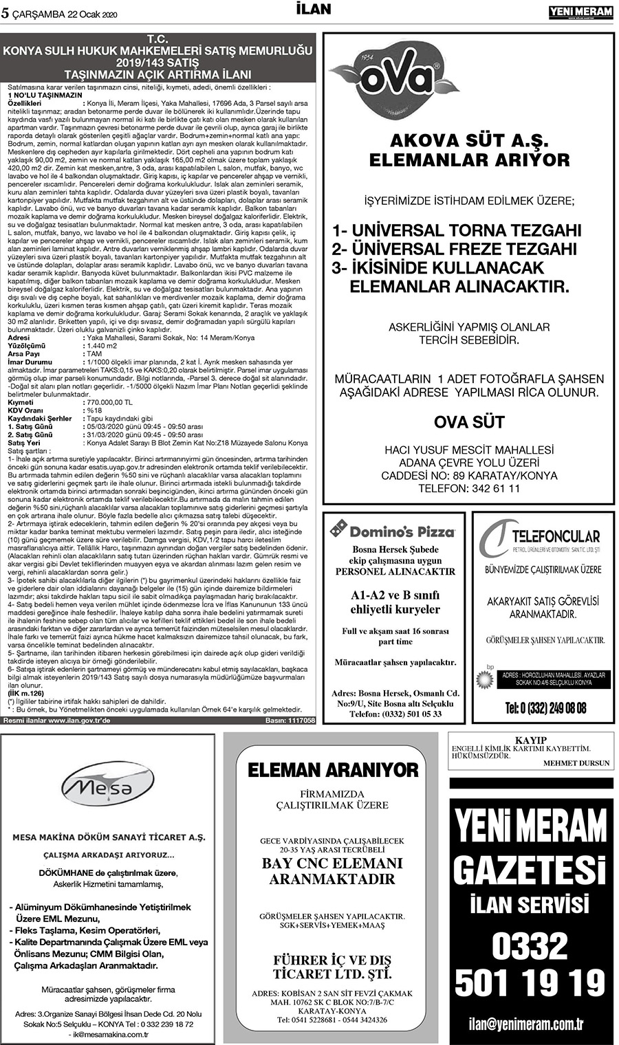 22 Ocak 2020 Yeni Meram Gazetesi