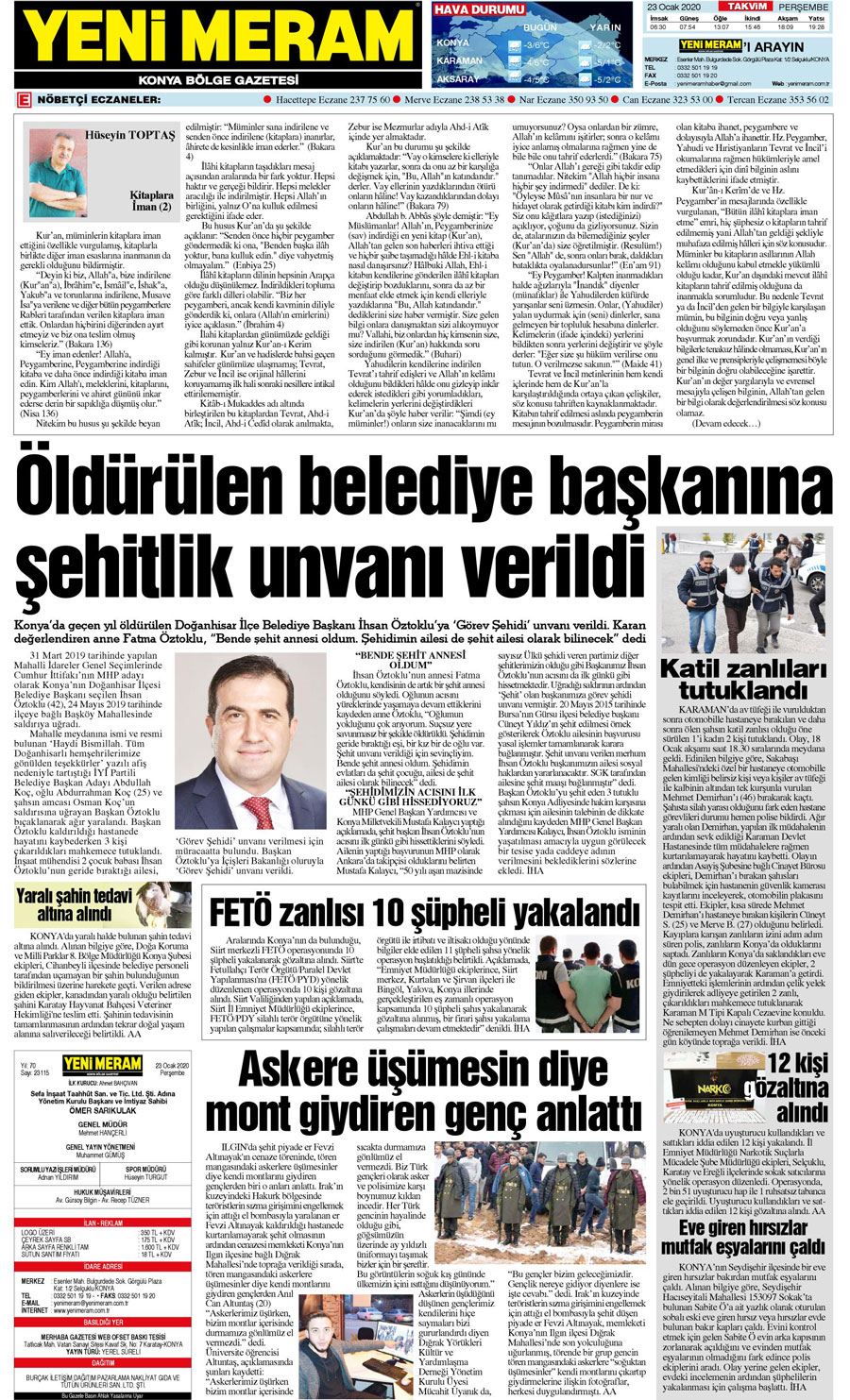 23 Ocak 2020 Yeni Meram Gazetesi