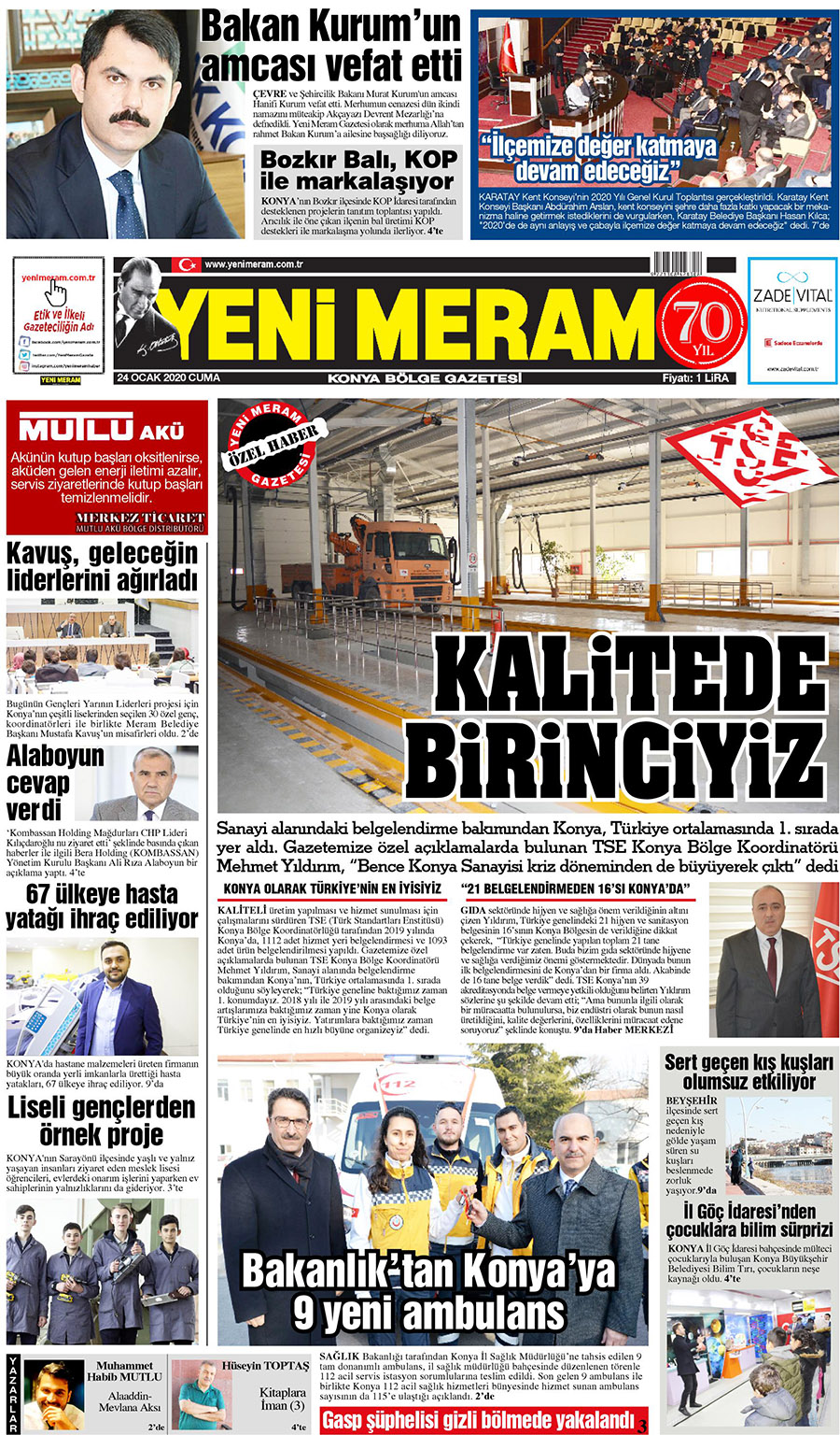 24 Ocak 2020 Yeni Meram Gazetesi