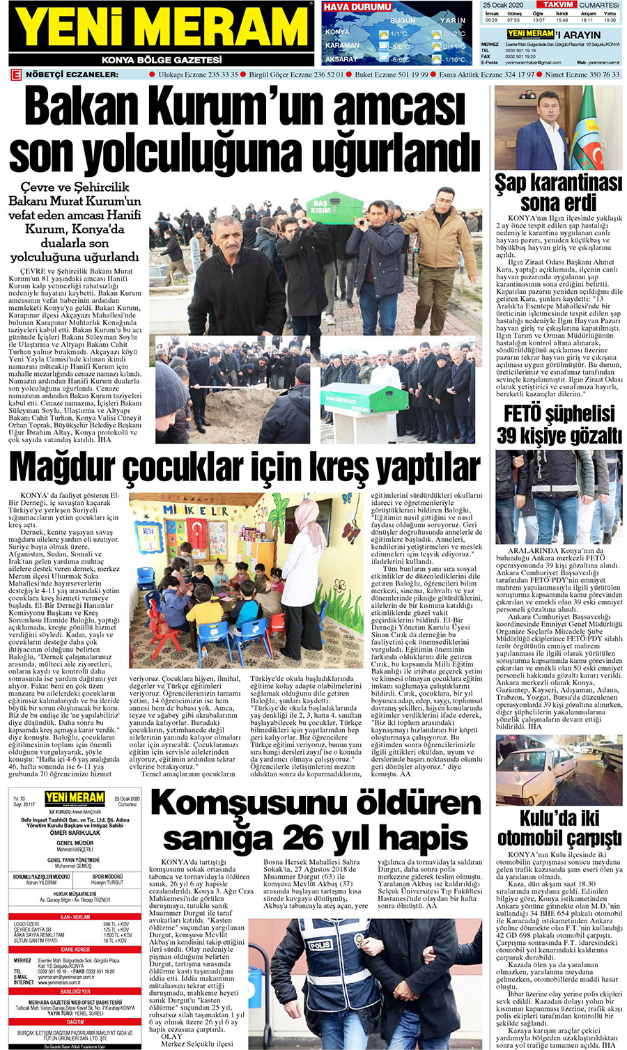 25 Ocak 2020 Yeni Meram Gazetesi