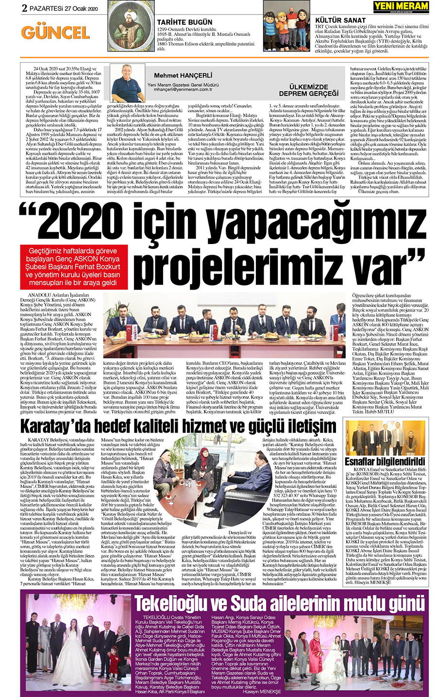 27 Ocak 2020 Yeni Meram Gazetesi