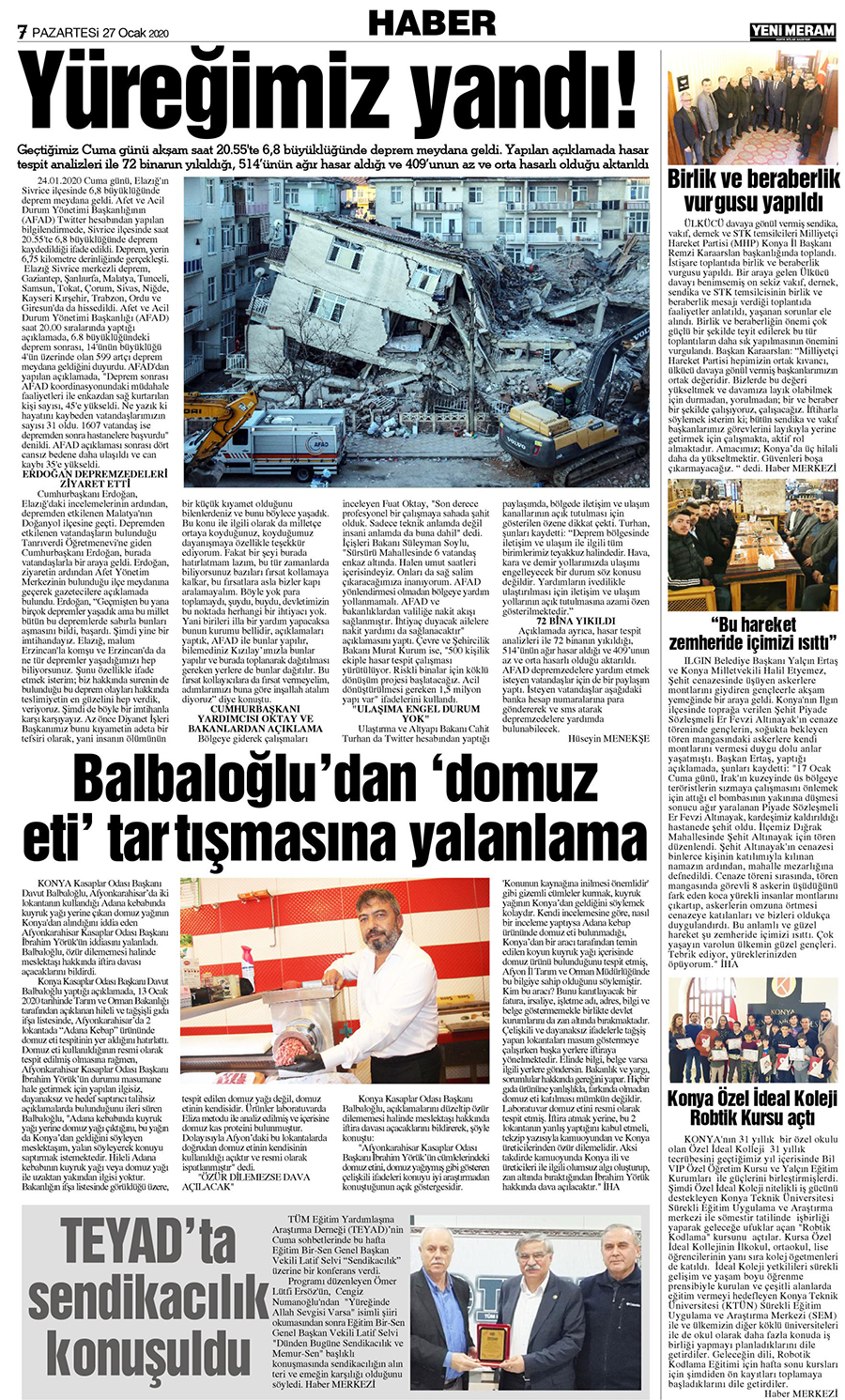 27 Ocak 2020 Yeni Meram Gazetesi