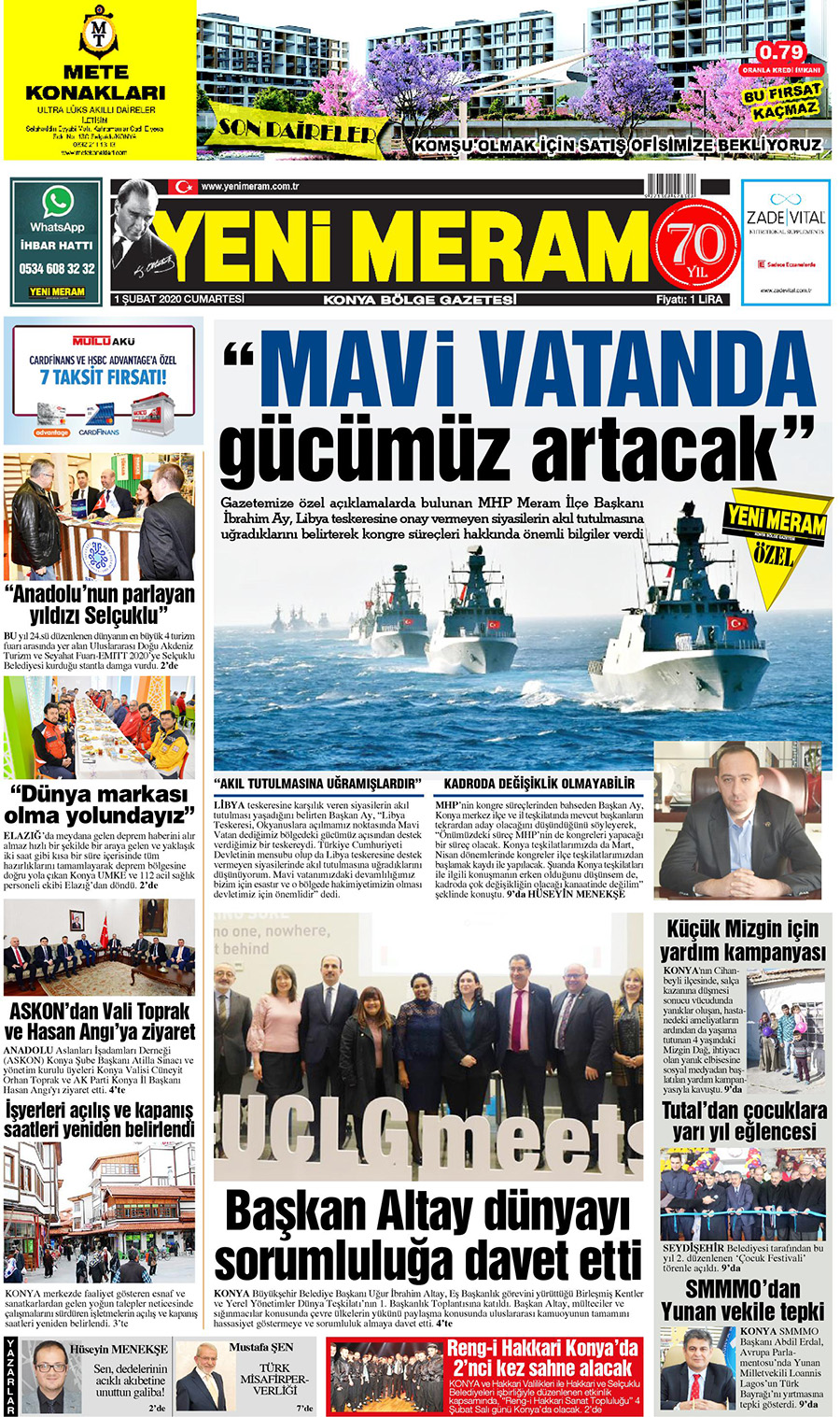 1 Şubat 2020 Yeni Meram Gazetesi