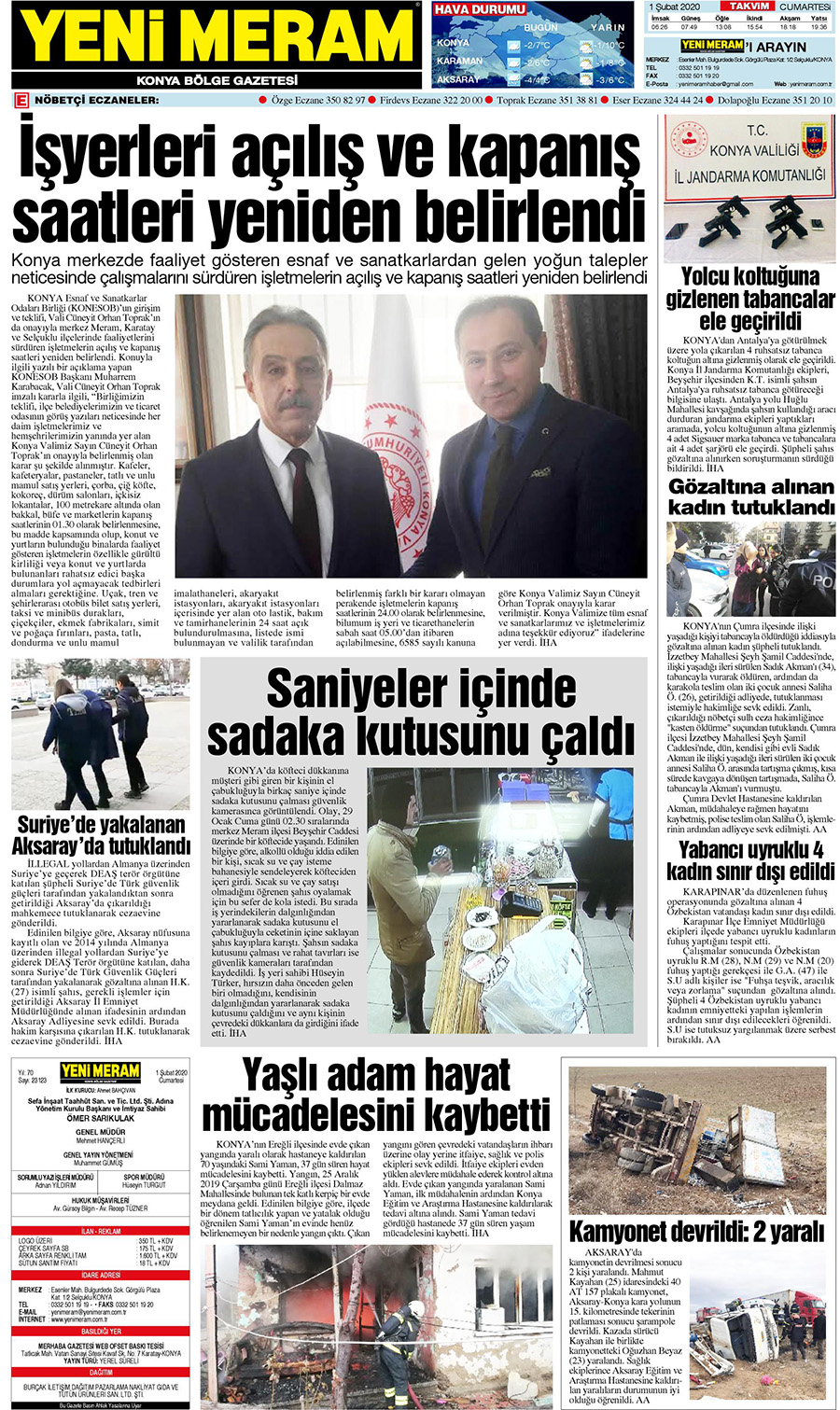 1 Şubat 2020 Yeni Meram Gazetesi