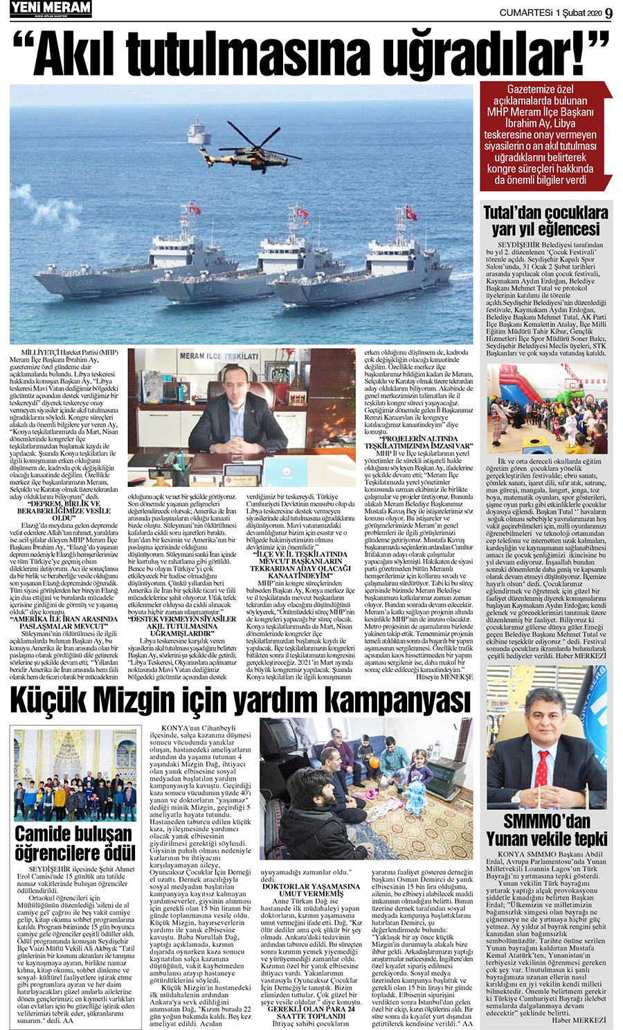 1 Şubat 2020 Yeni Meram Gazetesi