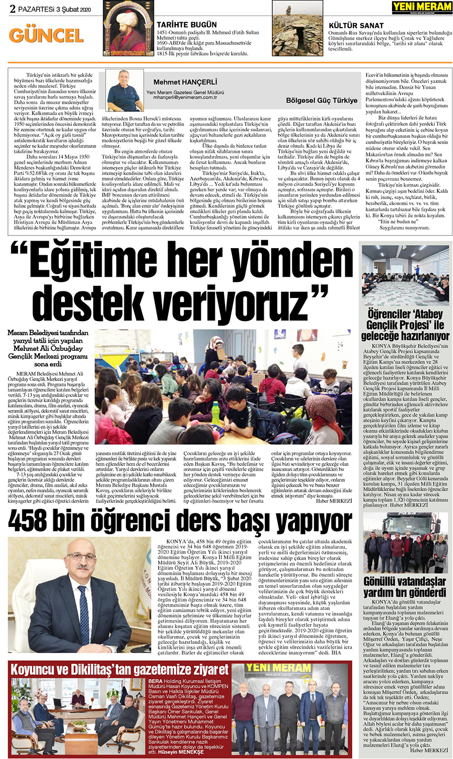 3 Şubat 2020 Yeni Meram Gazetesi