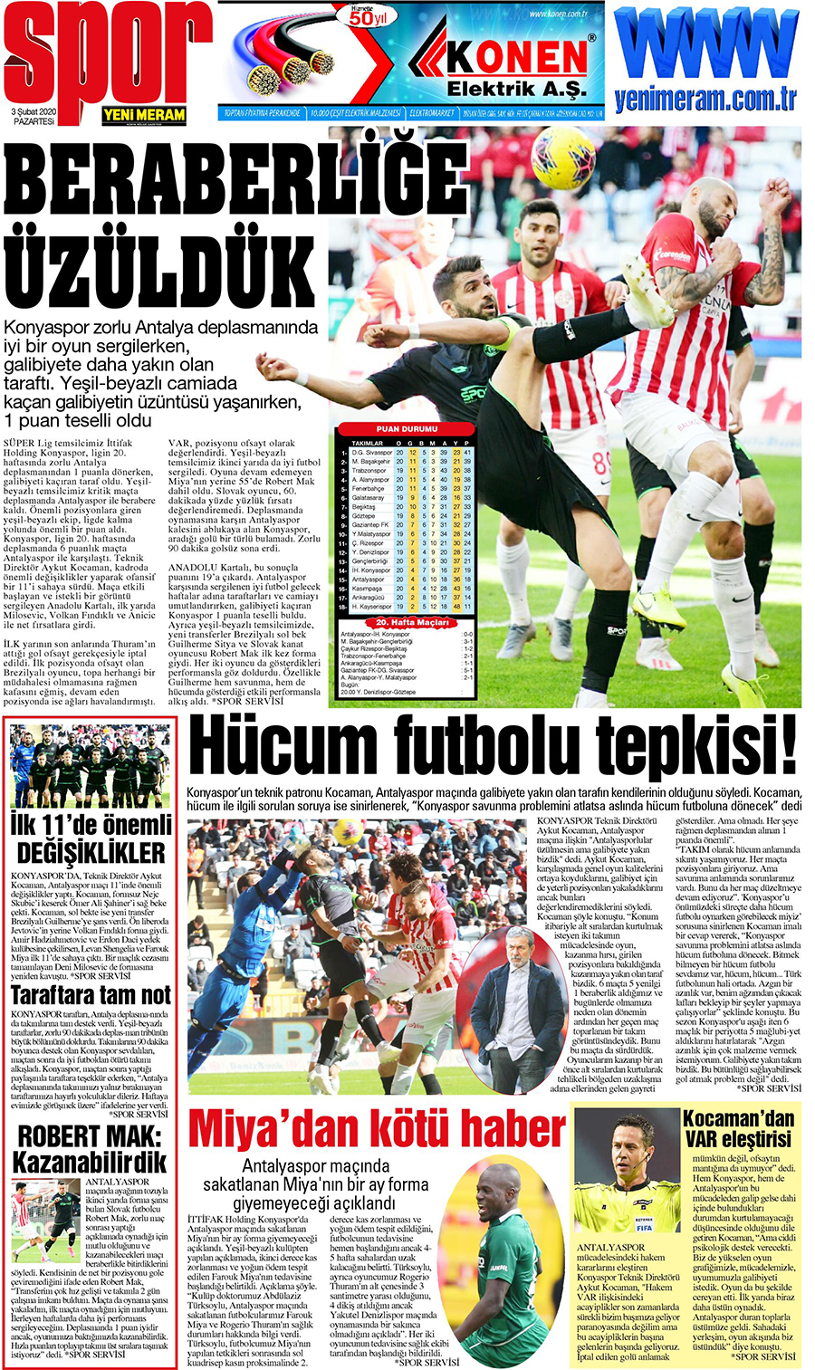 3 Şubat 2020 Yeni Meram Gazetesi